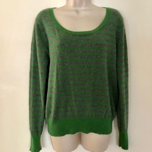 DKNY cashmere striped green/gray scoop sweater